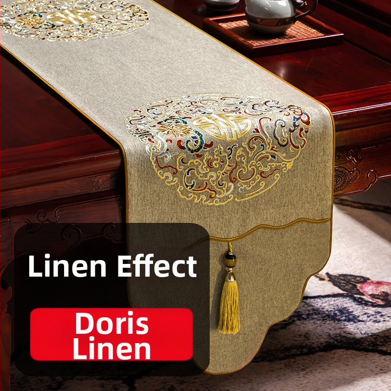 Stalo vėliava iš audinio su augalų ir gėlių raštu, naujame kinų stiliuje