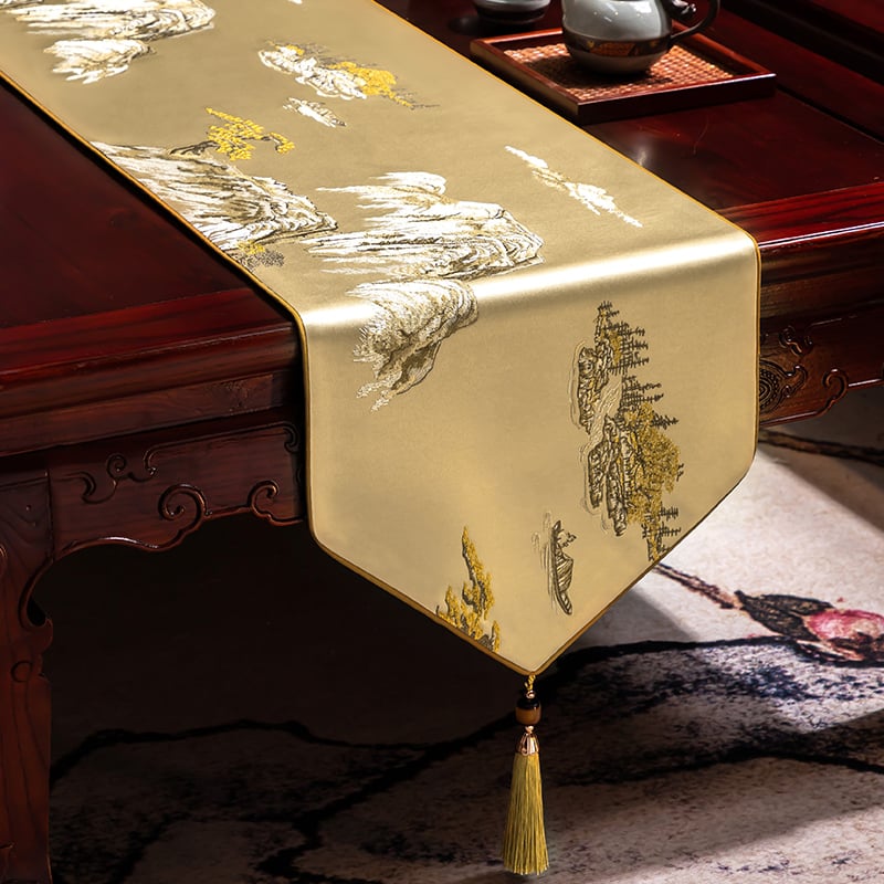 Stalo vėliava iš audinio su augalų ir gėlių raštu, naujame kinų stiliuje