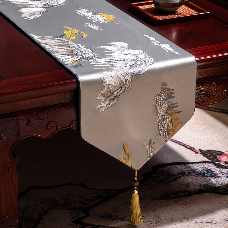 Stalo vėliava iš audinio su augalų ir gėlių raštu, naujame kinų stiliuje