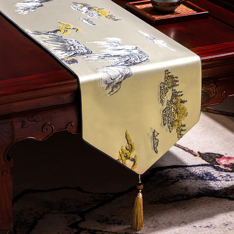 Stalo vėliava iš audinio su augalų ir gėlių raštu, naujame kinų stiliuje