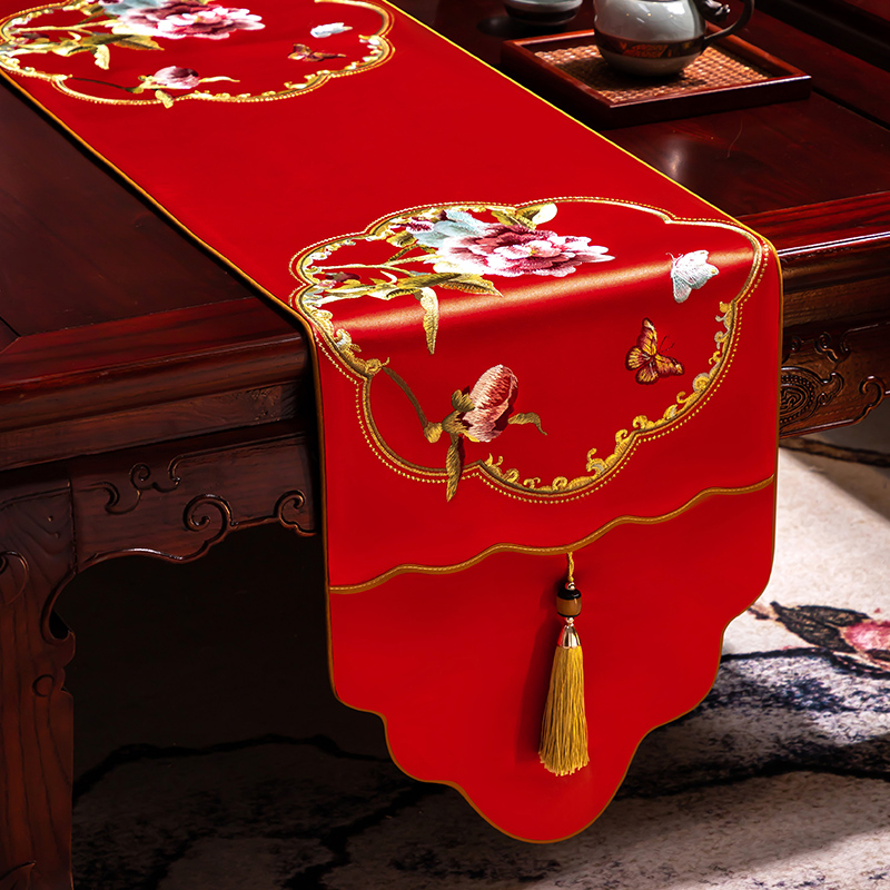 Stalo vėliava iš audinio su augalų ir gėlių raštu, naujame kinų stiliuje