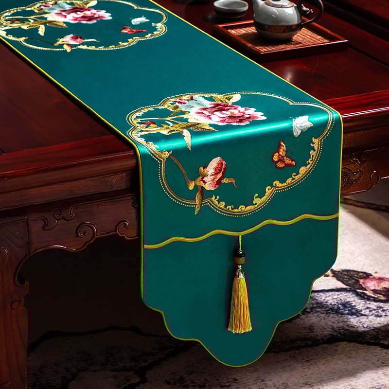 Stalo vėliava iš audinio su augalų ir gėlių raštu, naujame kinų stiliuje