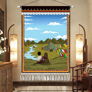 Potala-palota gobelin falidísz – lenvászon anyag, téglalap alakú, karakter minta, Új kínai stílus, késztermék, testreszabás rendelésre