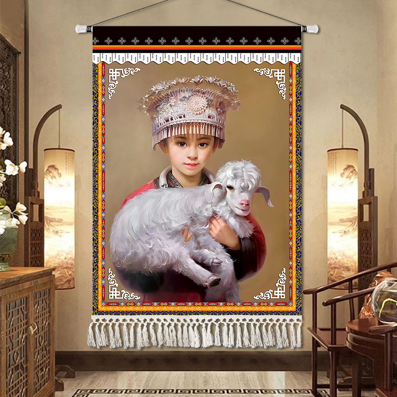 Potala-palota gobelin falidísz – lenvászon anyag, téglalap alakú, karakter minta, Új kínai stílus, késztermék, testreszabás rendelésre