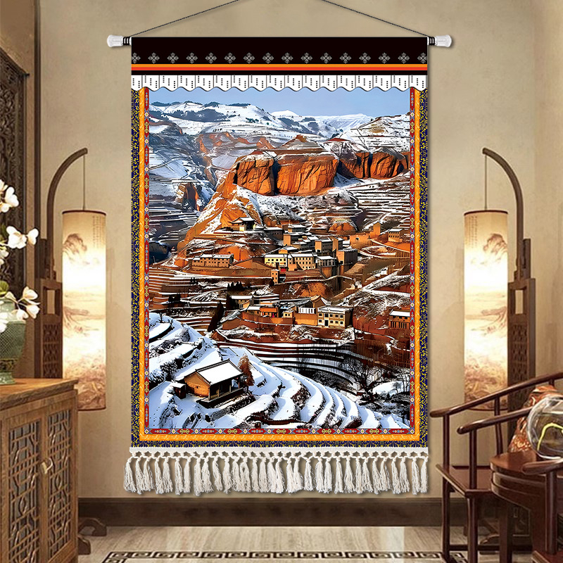 Potala-palota gobelin falidísz – lenvászon anyag, téglalap alakú, karakter minta, Új kínai stílus, késztermék, testreszabás rendelésre