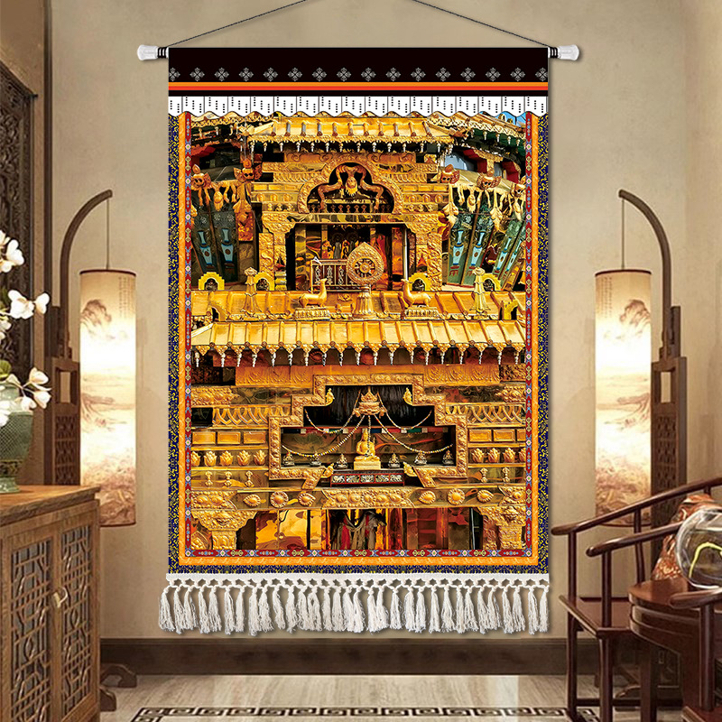 Potala-palota gobelin falidísz – lenvászon anyag, téglalap alakú, karakter minta, Új kínai stílus, késztermék, testreszabás rendelésre