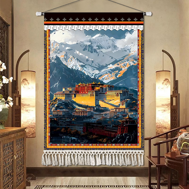 Potala-palota gobelin falidísz – lenvászon anyag, téglalap alakú, karakter minta, Új kínai stílus, késztermék, testreszabás rendelésre