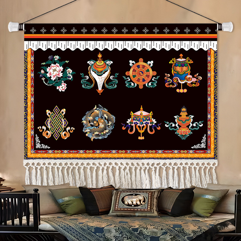 Gobelin falikép, téglalap alakú, karakteres mintával, fő tartalom 91–100% és len, stílus: új kínai stílus, nem szövött anyag