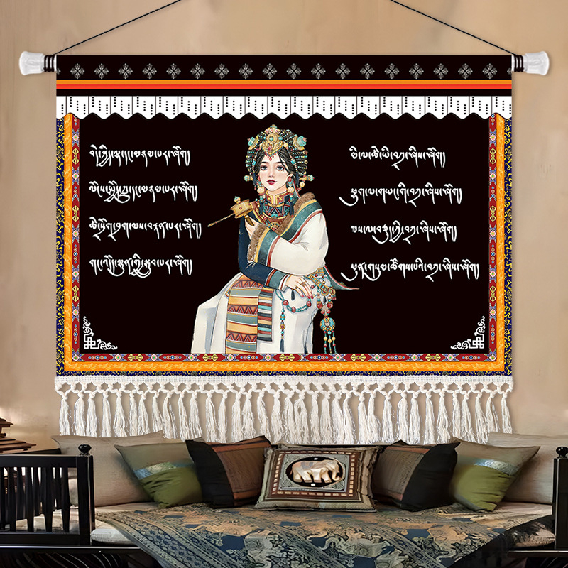 Gobelin falikép, téglalap alakú, karakteres mintával, fő tartalom 91–100% és len, stílus: új kínai stílus, nem szövött anyag