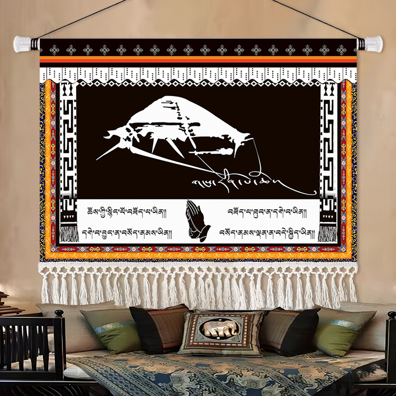 Gobelin falikép, téglalap alakú, karakteres mintával, fő tartalom 91–100% és len, stílus: új kínai stílus, nem szövött anyag