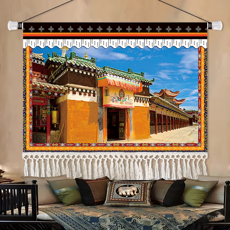 Gobelin falikép, téglalap alakú, karakteres mintával, fő tartalom 91–100% és len, stílus: új kínai stílus, nem szövött anyag