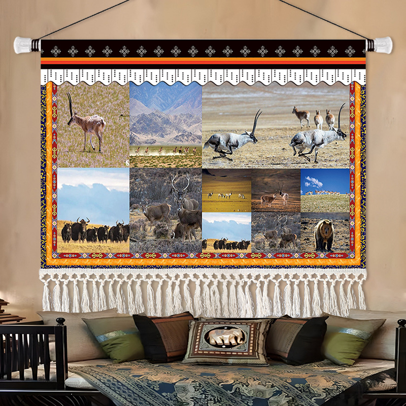 Gobelin falikép, téglalap alakú, karakteres mintával, fő tartalom 91–100% és len, stílus: új kínai stílus, nem szövött anyag