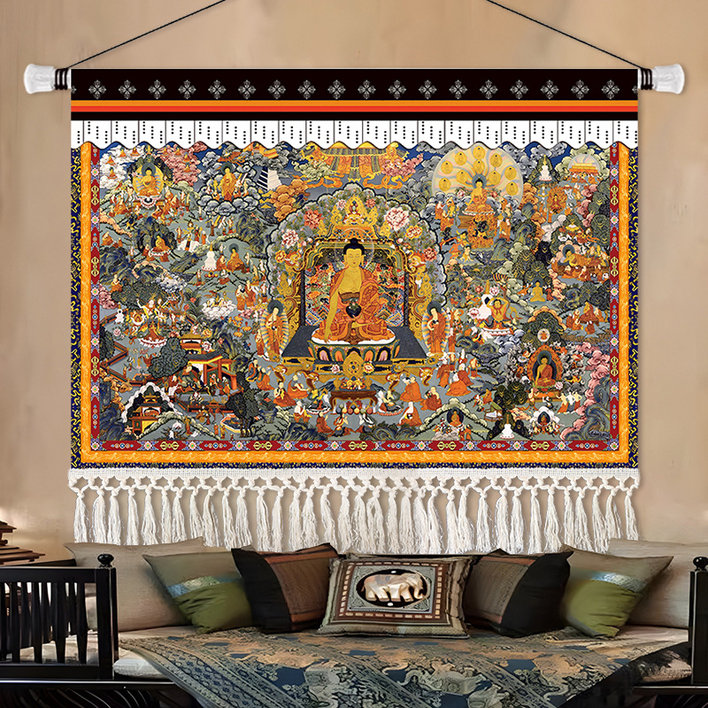 Gobelin falikép, téglalap alakú, karakteres mintával, fő tartalom 91–100% és len, stílus: új kínai stílus, nem szövött anyag