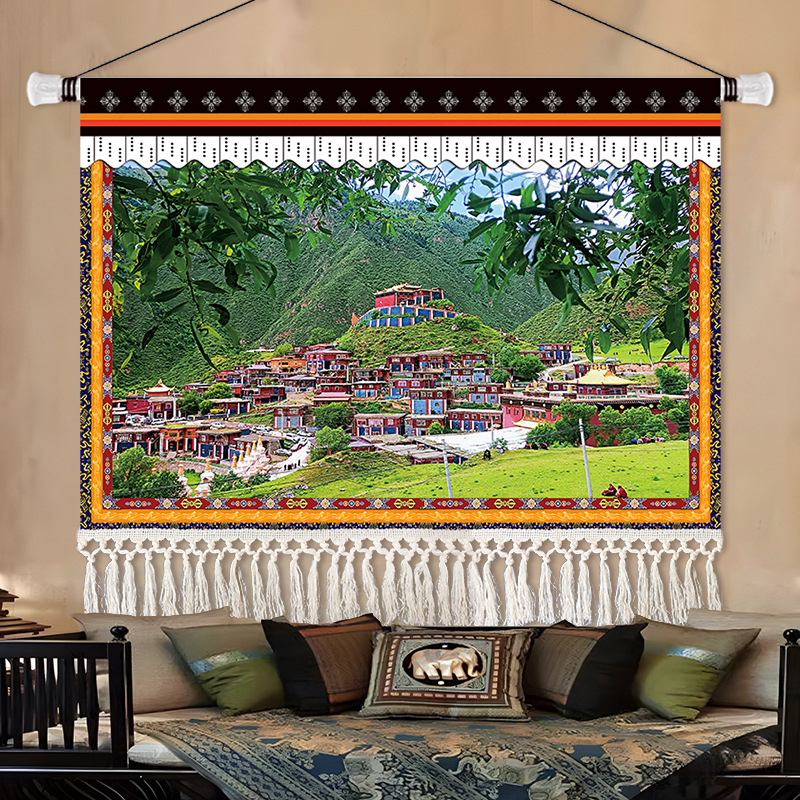 Gobelin falikép, téglalap alakú, karakteres mintával, fő tartalom 91–100% és len, stílus: új kínai stílus, nem szövött anyag