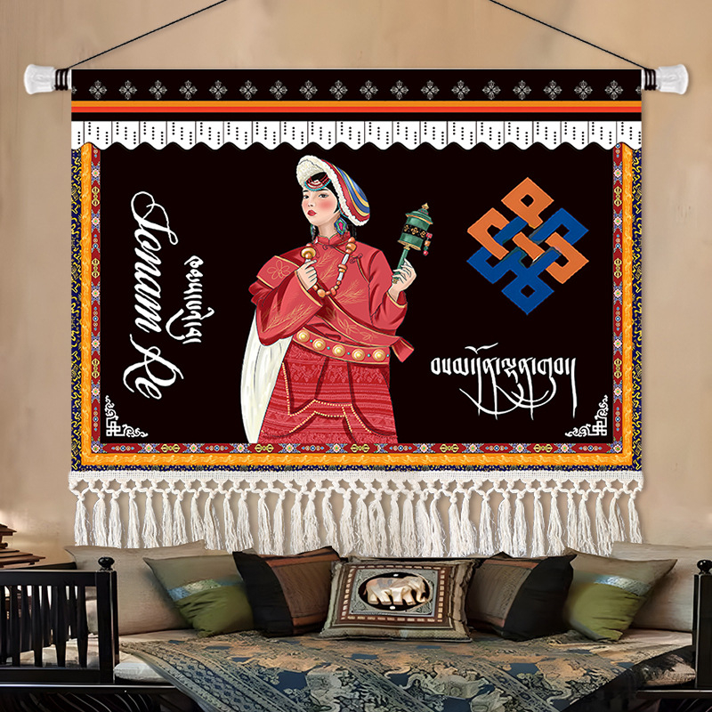 Gobelin falikép, téglalap alakú, karakteres mintával, fő tartalom 91–100% és len, stílus: új kínai stílus, nem szövött anyag