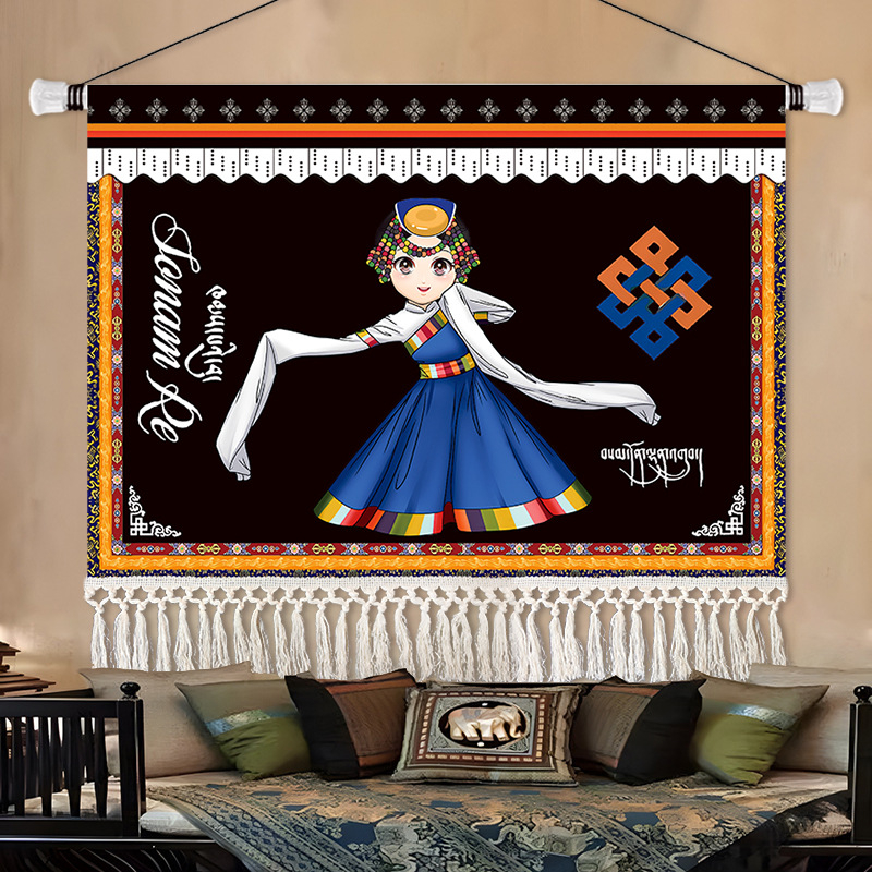 Gobelin falikép, téglalap alakú, karakteres mintával, fő tartalom 91–100% és len, stílus: új kínai stílus, nem szövött anyag