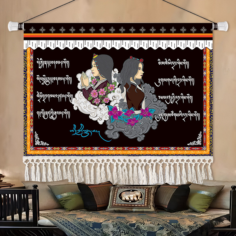 Gobelin falikép, téglalap alakú, karakteres mintával, fő tartalom 91–100% és len, stílus: új kínai stílus, nem szövött anyag