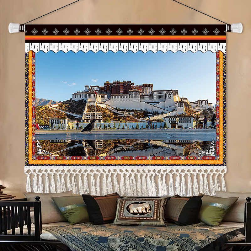 Gobelin falikép, téglalap alakú, karakteres mintával, fő tartalom 91–100% és len, stílus: új kínai stílus, nem szövött anyag