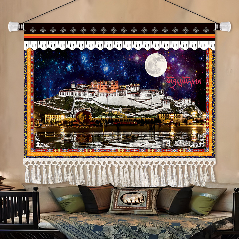 Gobelin falikép, téglalap alakú, karakteres mintával, fő tartalom 91–100% és len, stílus: új kínai stílus, nem szövött anyag