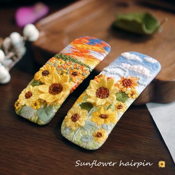 Clamă de păr handmade cu floare din țesătură – Kit DIY de broderie, stil Nordic, poliester, model peisaj