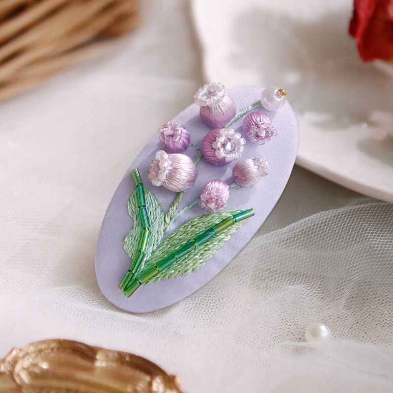 Clamă de păr handmade cu floare din țesătură – Kit DIY de broderie, stil Nordic, poliester, model peisaj