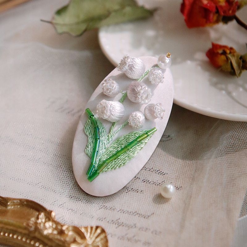 Clamă de păr handmade cu floare din țesătură – Kit DIY de broderie, stil Nordic, poliester, model peisaj