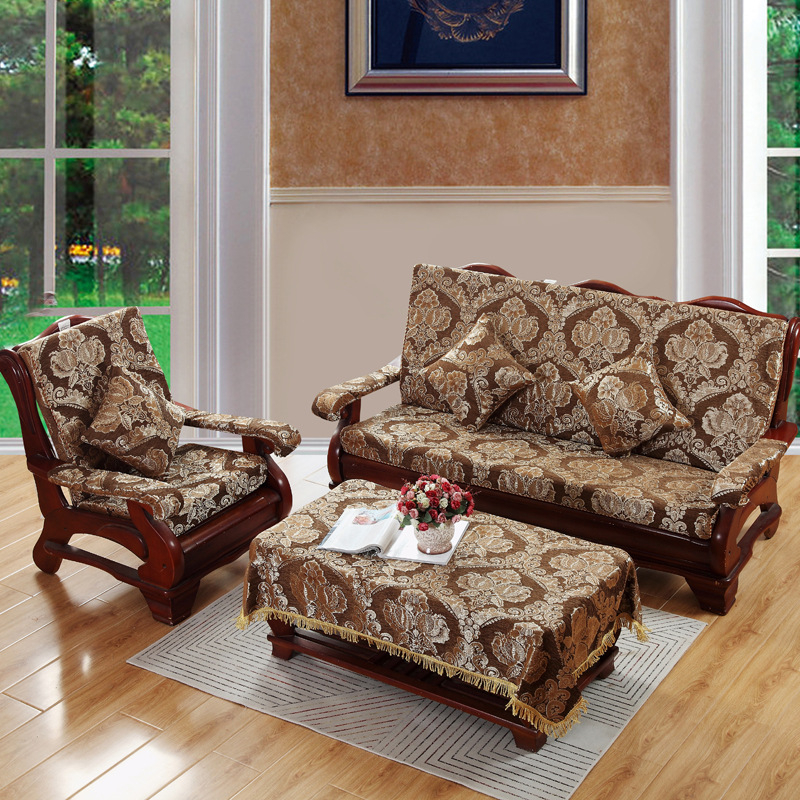 Medinė sofa pagalvė su nugaros atrama — vienos dalies komplektas su gėlių raštu; suderinama su kombinuota sofa; užtrauktukas nėra; sofa užvalkalas