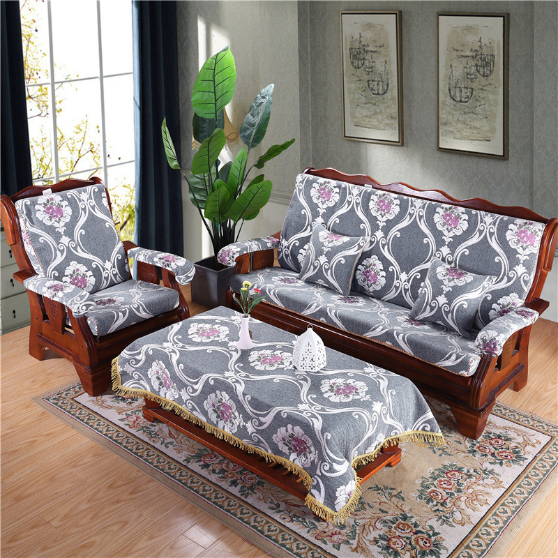 Medinė sofa pagalvė su nugaros atrama — vienos dalies komplektas su gėlių raštu; suderinama su kombinuota sofa; užtrauktukas nėra; sofa užvalkalas