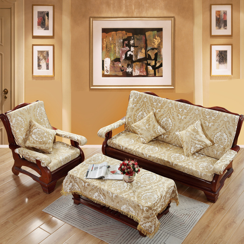 Medinė sofa pagalvė su nugaros atrama — vienos dalies komplektas su gėlių raštu; suderinama su kombinuota sofa; užtrauktukas nėra; sofa užvalkalas