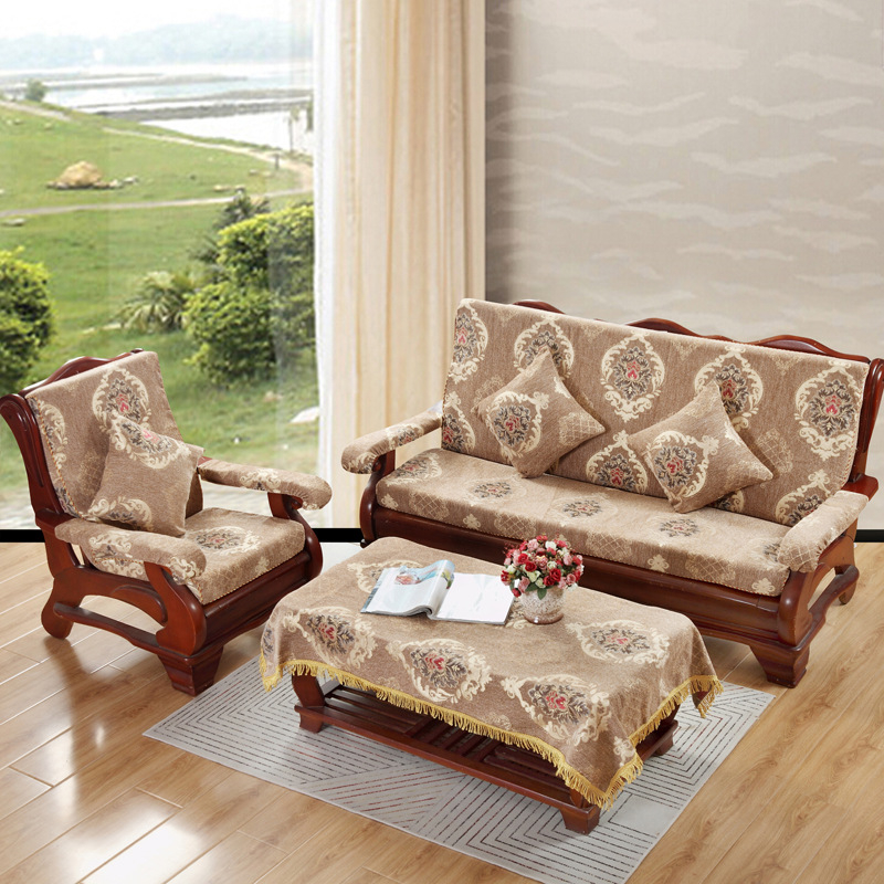 Medinė sofa pagalvė su nugaros atrama — vienos dalies komplektas su gėlių raštu; suderinama su kombinuota sofa; užtrauktukas nėra; sofa užvalkalas