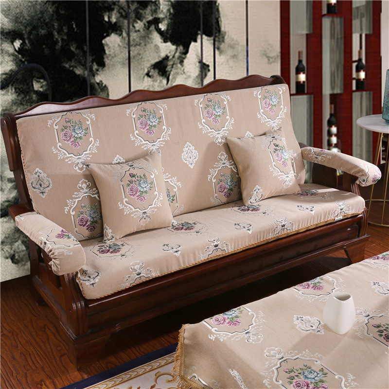 Medinė sofa pagalvė su nugaros atrama — vienos dalies komplektas su gėlių raštu; suderinama su kombinuota sofa; užtrauktukas nėra; sofa užvalkalas