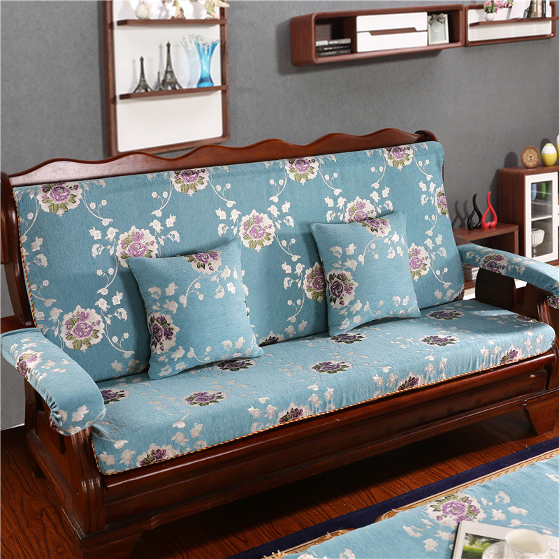 Medinė sofa pagalvė su nugaros atrama — vienos dalies komplektas su gėlių raštu; suderinama su kombinuota sofa; užtrauktukas nėra; sofa užvalkalas