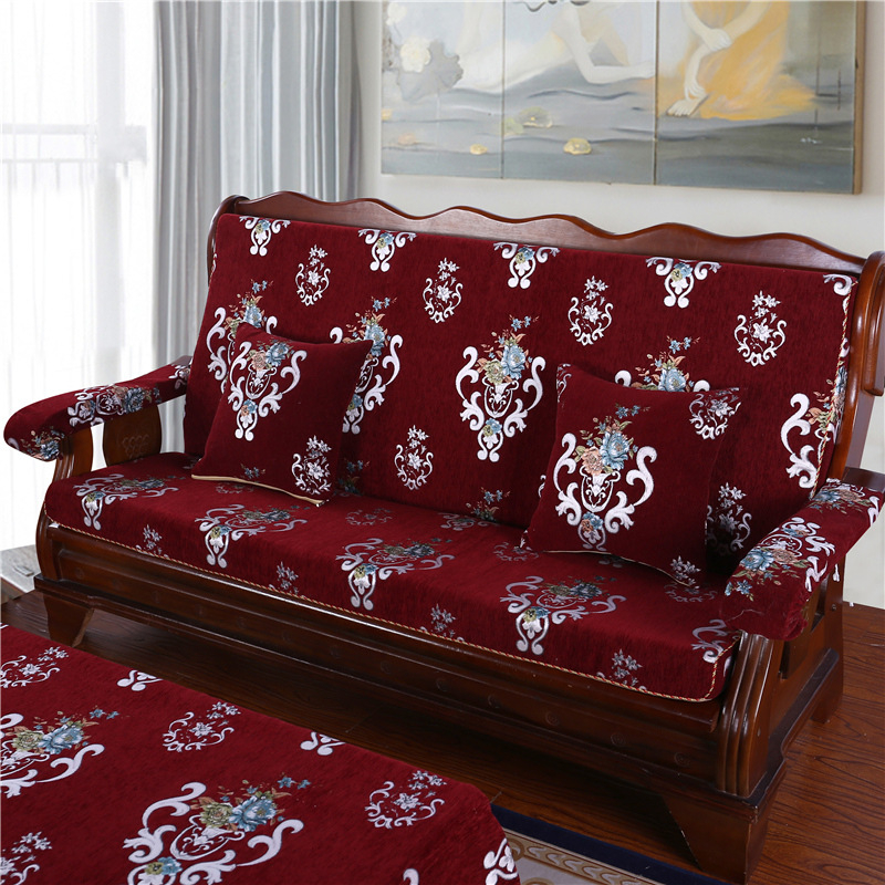 Medinė sofa pagalvė su nugaros atrama — vienos dalies komplektas su gėlių raštu; suderinama su kombinuota sofa; užtrauktukas nėra; sofa užvalkalas