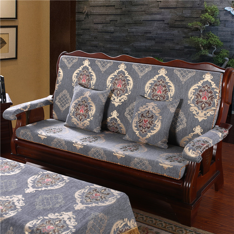 Medinė sofa pagalvė su nugaros atrama — vienos dalies komplektas su gėlių raštu; suderinama su kombinuota sofa; užtrauktukas nėra; sofa užvalkalas