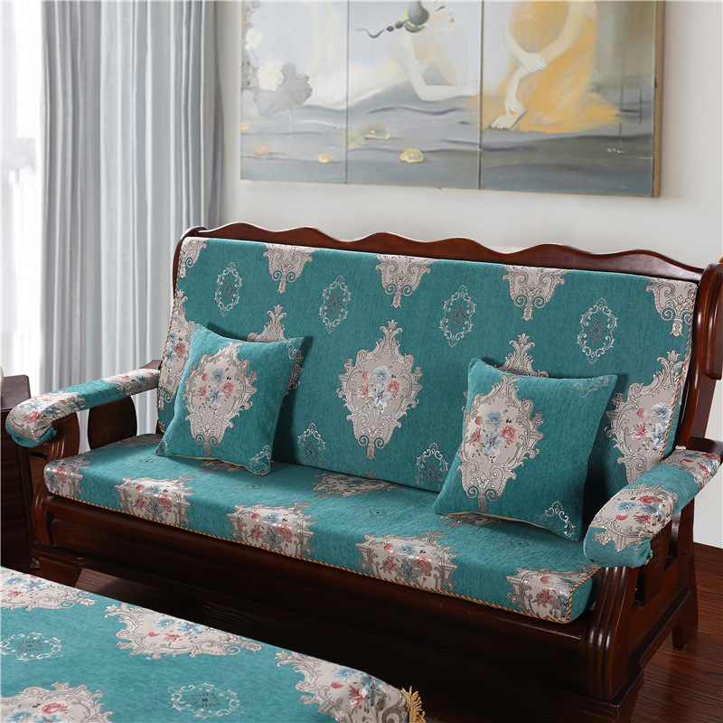 Medinė sofa pagalvė su nugaros atrama — vienos dalies komplektas su gėlių raštu; suderinama su kombinuota sofa; užtrauktukas nėra; sofa užvalkalas