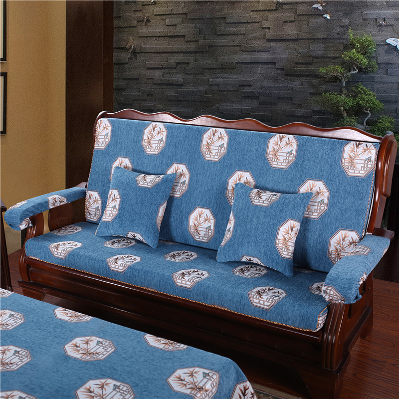 Medinė sofa pagalvė su nugaros atrama — vienos dalies komplektas su gėlių raštu; suderinama su kombinuota sofa; užtrauktukas nėra; sofa užvalkalas