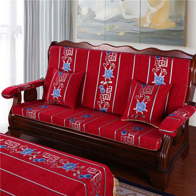 Medinė sofa pagalvė su nugaros atrama — vienos dalies komplektas su gėlių raštu; suderinama su kombinuota sofa; užtrauktukas nėra; sofa užvalkalas