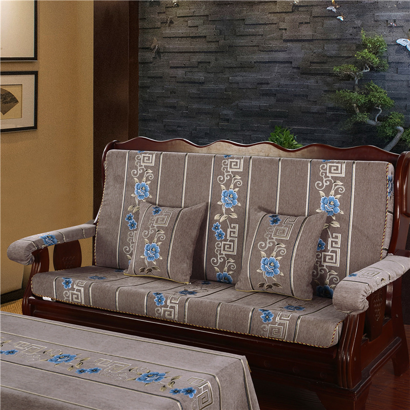 Medinė sofa pagalvė su nugaros atrama — vienos dalies komplektas su gėlių raštu; suderinama su kombinuota sofa; užtrauktukas nėra; sofa užvalkalas