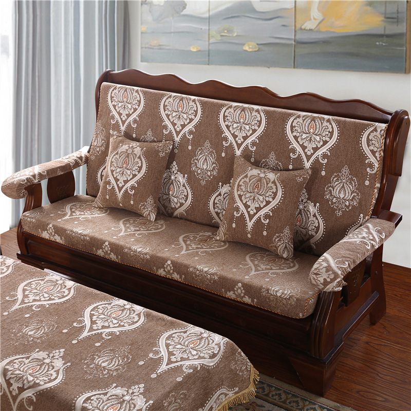 Medinė sofa pagalvė su nugaros atrama — vienos dalies komplektas su gėlių raštu; suderinama su kombinuota sofa; užtrauktukas nėra; sofa užvalkalas