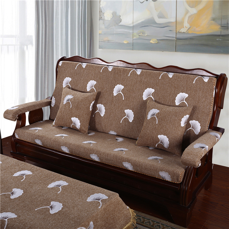 Medinė sofa pagalvė su nugaros atrama — vienos dalies komplektas su gėlių raštu; suderinama su kombinuota sofa; užtrauktukas nėra; sofa užvalkalas