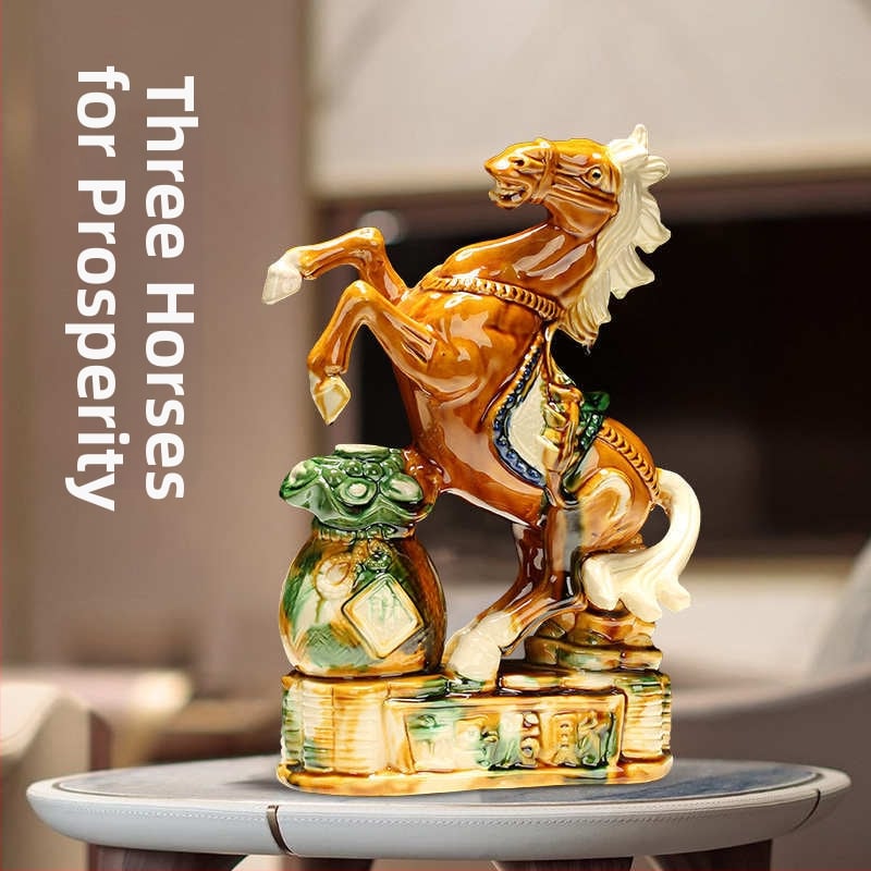 Keraminė arklio figūra – rankų darbo, naujo Kinų stiliaus, stalinis dekoras, dovana verslui