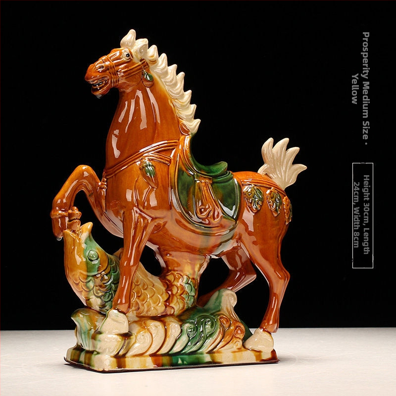 Керамична конска фигурка – ръчно изработена, нов китайски стил, настолен декор, подарък за бизнес