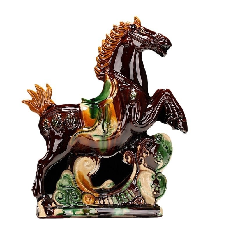 Keraminė arklio figūra – rankų darbo, naujo Kinų stiliaus, stalinis dekoras, dovana verslui