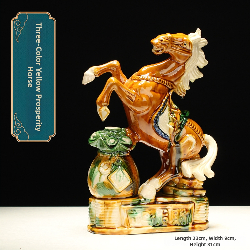 Keraminė arklio figūra – rankų darbo, naujo Kinų stiliaus, stalinis dekoras, dovana verslui