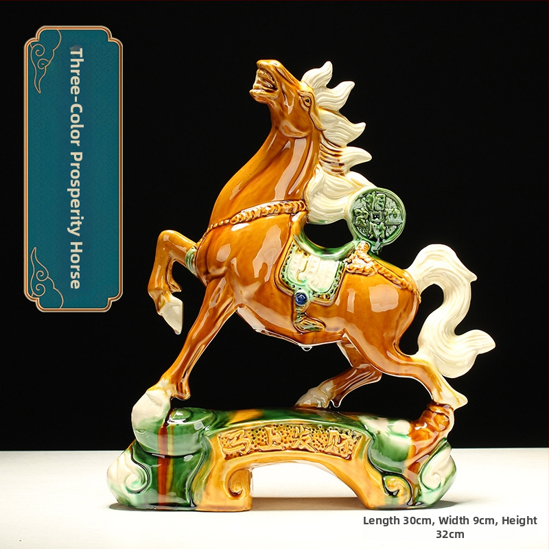 Keraminė arklio figūra – rankų darbo, naujo Kinų stiliaus, stalinis dekoras, dovana verslui