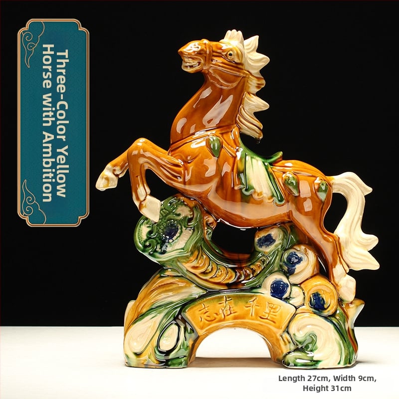 Keraminė arklio figūra – rankų darbo, naujo Kinų stiliaus, stalinis dekoras, dovana verslui