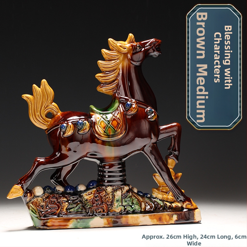 Keraminė arklio figūra – rankų darbo, naujo Kinų stiliaus, stalinis dekoras, dovana verslui
