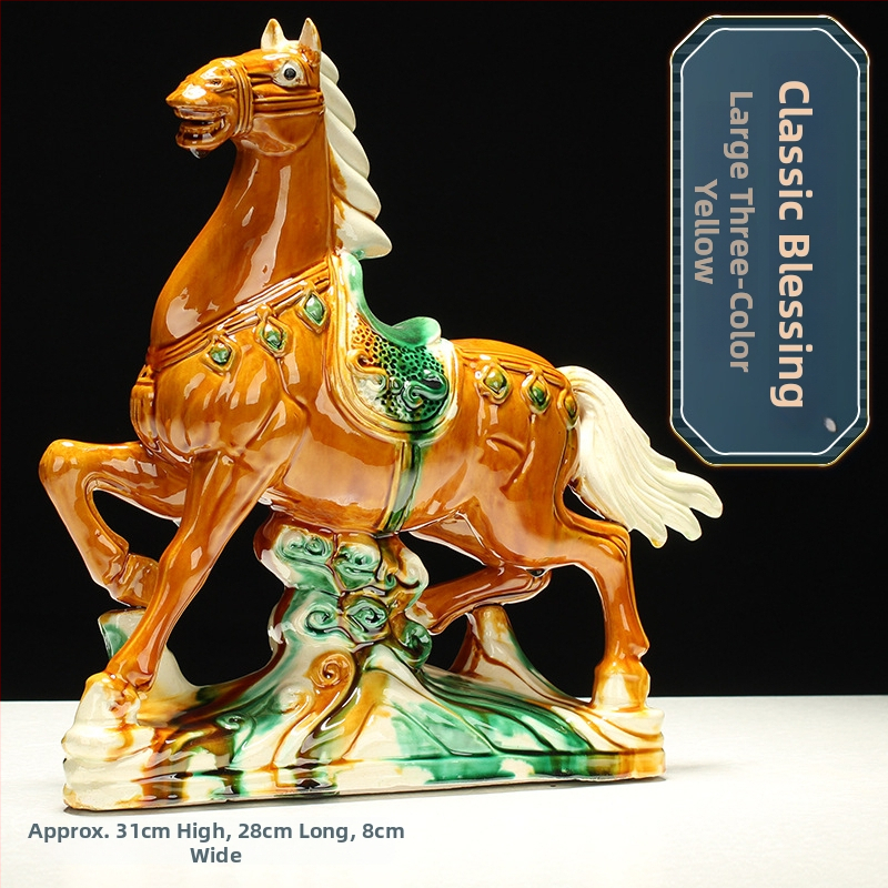 Keraminė arklio figūra – rankų darbo, naujo Kinų stiliaus, stalinis dekoras, dovana verslui