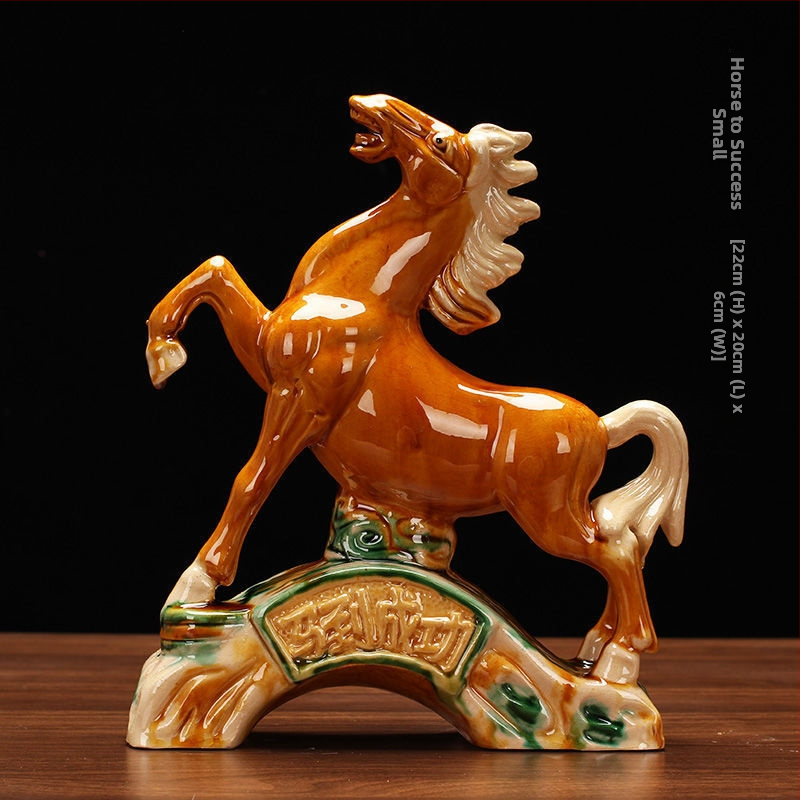 Keraminė arklio figūra – rankų darbo, naujo Kinų stiliaus, stalinis dekoras, dovana verslui