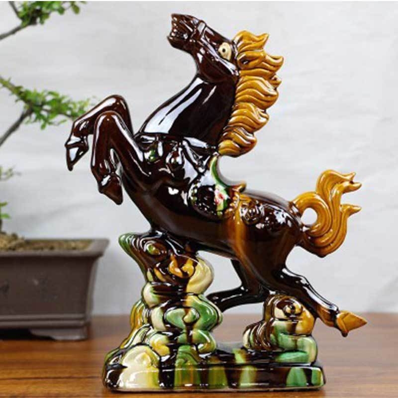 Keraminė arklio figūra – rankų darbo, naujo Kinų stiliaus, stalinis dekoras, dovana verslui